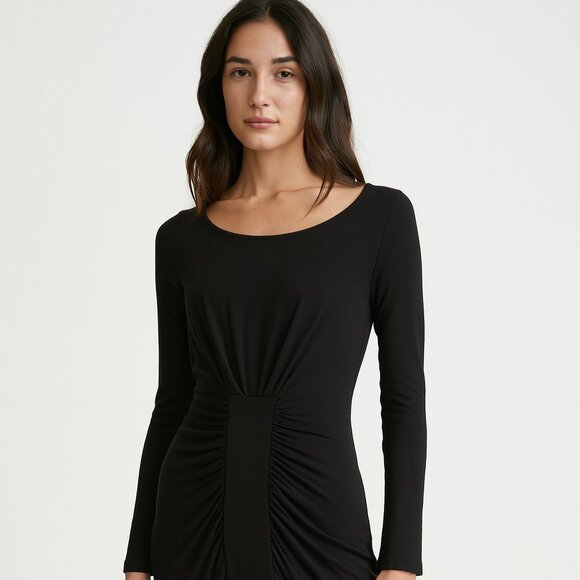 Zara black stretchy Jersey Knit rucched midi dress Minamalist Career Size Med - Picture 2 of 7